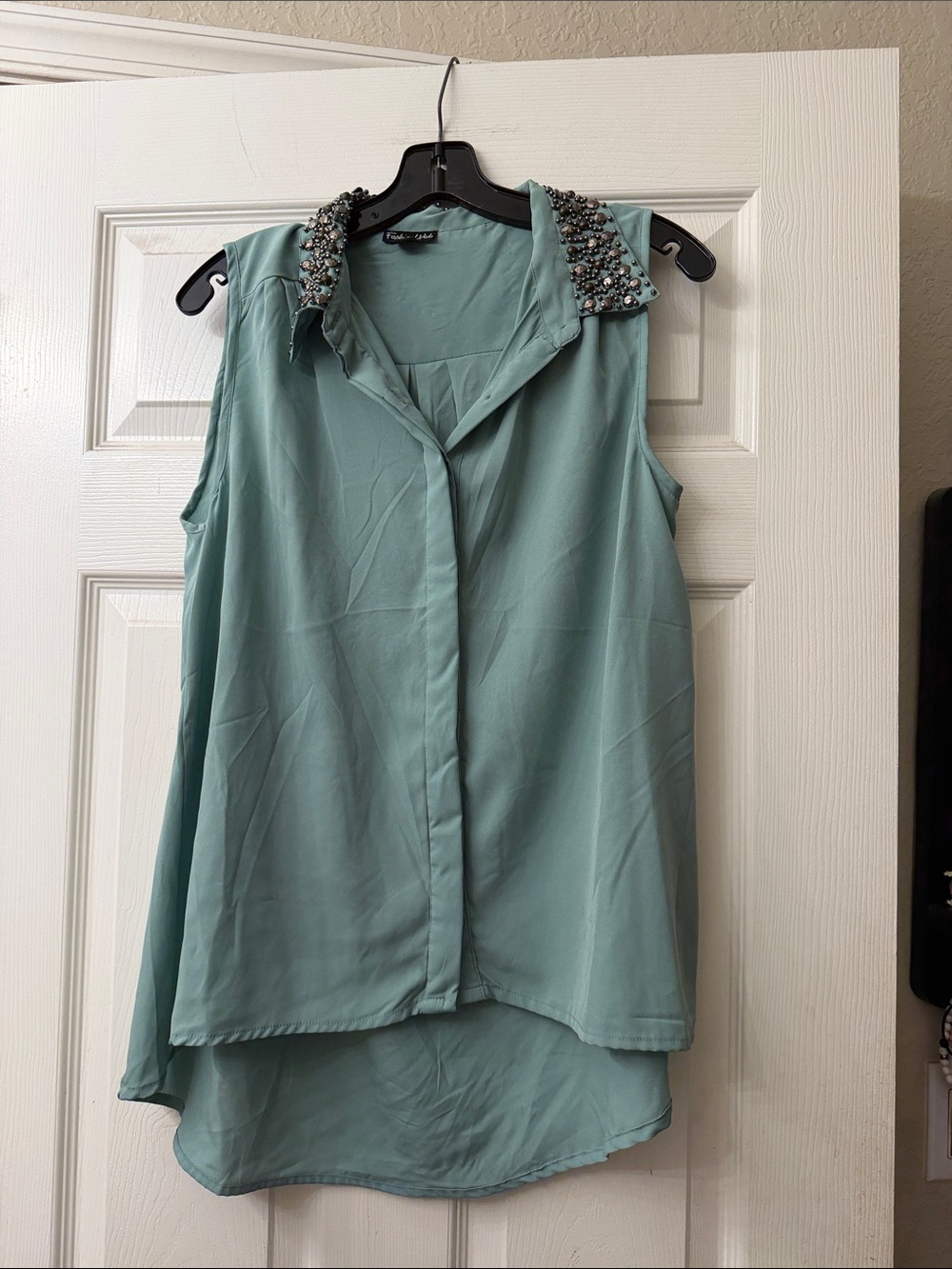 Embellished Collar Sleeveless Camisole - Mint Green